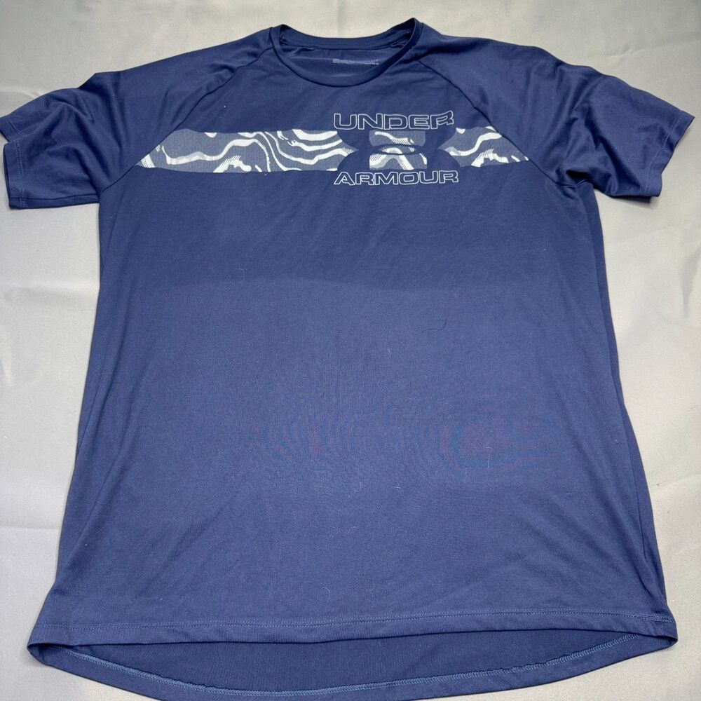 Under Armour HeatGear Loose Blue Graphic T Shirt Mens Large Short Sleeve Athleti